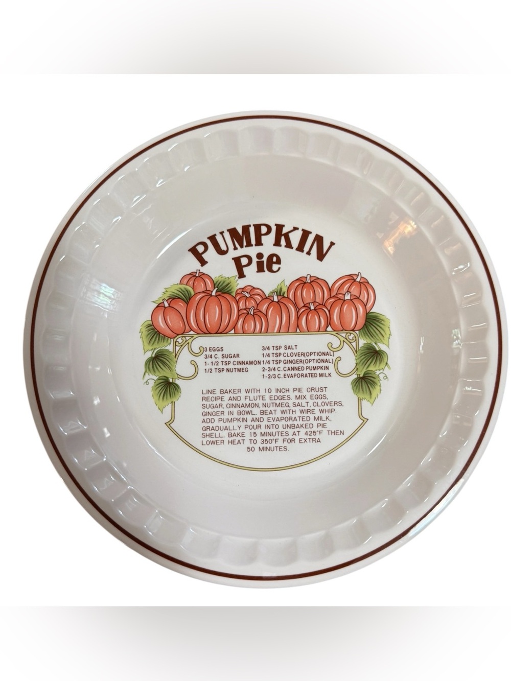 Pumpkin Pie Baking Dish with Recipe Thanksgiving/Christmas